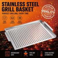 Panier de barbecue en acier inoxydable, plateau de cuisson avec trous de drainage pour l'huile, idéal pour le camping en extérieur