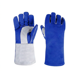 Holy Signs International HSI-0018 Leather Welding <b>Gloves</b> Cotton Lined Straight Thumb Molten Metal Splash Resistant TIG Use Blue - Product Image 1