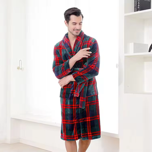 Factory Luxury Fuzzy <strong>Personalised</strong> <strong>Bathrobes</strong> Winter Men Premium Thick Adult Couple <strong>Bathrobes</strong> Checker Print <strong>Bathrobe</strong> Manufacturer - Product Image 2