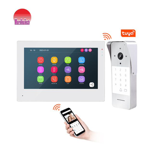 Morning Tech TUYA Video Doorbell Intercom System 7 Inch Touch Screen Unlock Home Security Camera with Motion Detection 1080P