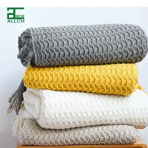 ALLCH-Manta acrílica de punto supersuave, cálida y acogedora, decoración ligera para sofá, silla, sofá, cama, manta con borla