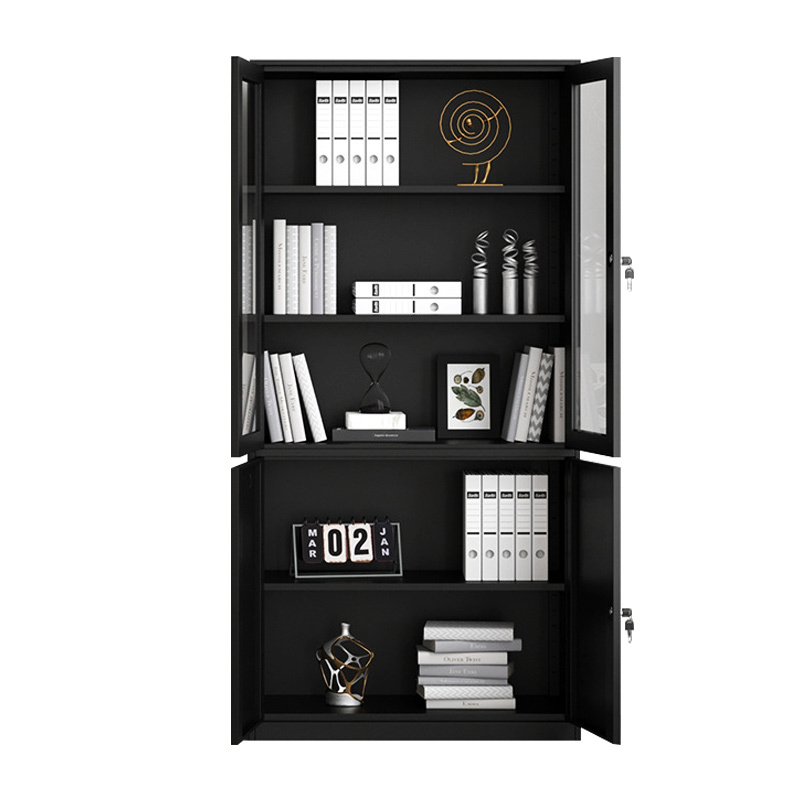 Office metal storage cupboard cabinet glass sliding door steel file cabinet 5 layers storage factory