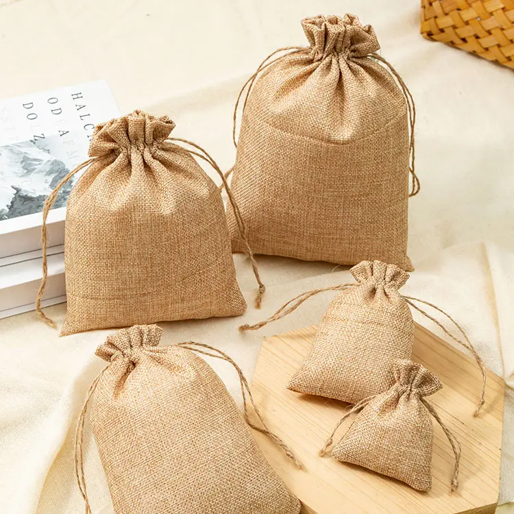 Vendita calda Mini borsa di canapa regalo gioielli borsa con coulisse borsa di iuta di iuta confezione di chicchi di caffè borsa di tela di canna di fucile