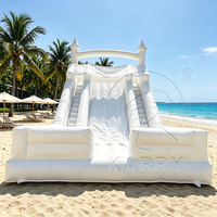 Château gonflable commercial en PVC tout blanc, double piste, avec toboggan gonflable et glissière pour fête d'enfants
