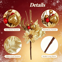 Décorations de Noël : Brindilles artificielles de poinsettia doré et baies pour couronnes de Noël, vitrines et décoration intérieure