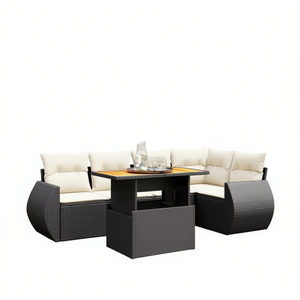 Black Rattan Garden <b>Sofa</b> <b>Set</b> With Cream Cushions Outdoor Furniture Contemporary Style Waterproof UV Resistant PE Rattan - Product Image 1