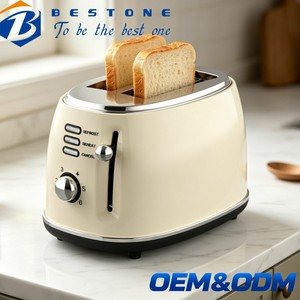 Tostadora Retro BESTONE de 2 Rebanadas, Color Crema, Carcasa Metálica, Función de Descongelar, Recalebar y Cancelar - Product Image 1