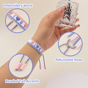 Pulsera <span class=keywords><strong>de</strong></span> Moda Bordada a Mano <span class=keywords><strong>de</strong></span> Poliéster Tejido al por Mayor, con Logotipo Personalizado, Unisex, Ajustable, con Letras Tejidas, para <span class=keywords><strong>San</strong></span> <span class=keywords><strong>Valentín</strong></span> y <span class=keywords><strong>Amistad</strong></span> - Product Image 2