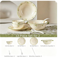 Service de table en porcelaine Wisteria, imprimé floral, ensemble complet 13/24/31 pièces, bord festonné durable, pour 2 à 6 personnes, cadeau de cuisine
