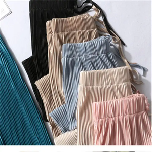 Pantalon large en mousseline de soie à taille haute pour femmes, respirant, en soie glacée, crocheté, taille unique, design ample et décontracté - Product Image 3