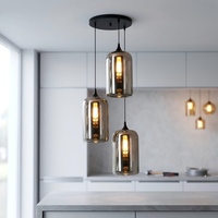 Lámpara Colgante Moderna de Cristal Negro con 3 Cabezas, Lámpara de Araña en Clúster, Luz Blanca Cálida, Lujosa, para Comedor, Restaurante, Cocina