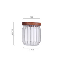 Boîtes de conservation en verre à grain vertical ondulé en gros, boîtes de conservation en verre pour grains de café avec couvercle en bois, boîtes de conservation en verre pour la maison
