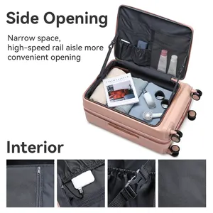2024 New Designer Trolley Case With Phone Holder Water Proof Smart Luggage With Usb Charging Port Suitcase With Cup Holder