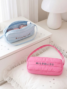 Pochette cosmétique bleu clair avec fermeture éclair, trousse de maquillage portable pour étudiants et voyages - Product Image 3