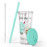 24oz RTS cangkir kopi es bunga estetika dapat digunakan kembali cangkir Boba dinding ganda gelas plastik tahan bocor Tumbler