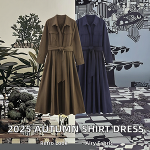 Robe chemise décontractée rétro en popeline pour femme ZATRHMBM 2025, manches longues, style vintage, coupe ajustée, nouvelle collection automne, tendance naturelle - Product Image 2