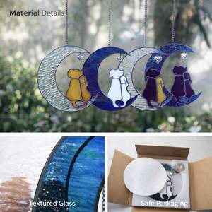 Attrape-soleil en verre fait main, motif <span class=keywords><strong>Chien</strong></span> et Lune, avec cadre métallique, à suspendre pour fenêtre, décoration lumineuse pour la maison - Product Image 4