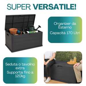Boîte de rangement de jardin étanche et verrouillable, 170 litres, effet bois, pour usage extérieur - Product Image 5