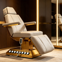 Table de massage électrique confortable pour soins du visage et extensions de cils, avec 3 moteurs, base dorée, éclairage intégré, pour salon et salle de sport