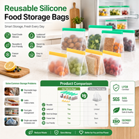 Sacs de conservation alimentaire en silicone réutilisables avec logo personnalisé, étanches et hermétiques, pour la cuisine et le congélateur
