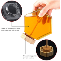 Pot de miel en verre hexagonal Transparent de haute qualité 100ml 220ml 380ml capacité en gros pour usage alimentaire louche en bois bambou liège