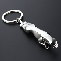 Porte-clés personnalisable en alliage de zinc plaqué argent avec support de pièce de monnaie, design créatif tête de léopard, anneau fendu, promotion tendance