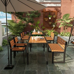 Conjunto de Muebles de Comedor Modernos para Exteriores, Mesa Rectangular de Metal y Banco, Asientos para Patio y Jardín - Product Image 1