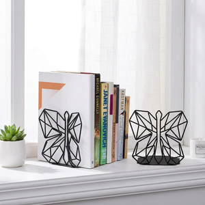 Juego de 2 sujetalibros metálicos AK con diseño de mariposa, acabado en polvo negro, soportes decorativos para libros para mesa, decoración de sala de estar - Product Image 1