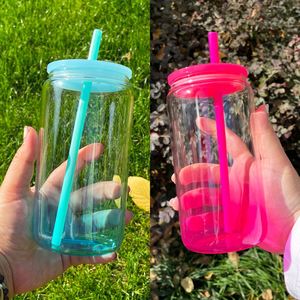 New Cold Drink Borosilicate Blank Sublimation <b>Clear</b> Transparent Ombre <b>Jelly</b> 16Oz Beer Glass Can Colored Pp Straws With Lids - Product Image 1