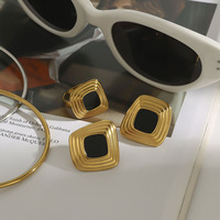 Colgante Cuadrado Irregular de Acero Inoxidable con Incrustaciones de Resina Negra, Diseño Geométrico, Joyería de Moda al por Mayor