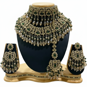 Gold Plated Brass Bridal Shadow Choker Necklace <b>Set</b> Earrings Maang Tikka Zircon Ethnic Trendy Handmade High Quality Latest Party - Product Image 2
