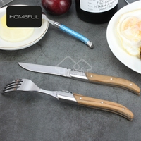 Couverts de luxe avec manche en bois d'olivier Couteau et fourchette à steak Laguiole en acier inoxydable