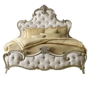Cama de luxo clássica elegante, cama em prata com design antigo