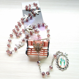 Cuentas de <span class=keywords><strong>Rosario</strong></span> de cristal violeta AB, colgante de <span class=keywords><strong>La</strong></span> <span class=keywords><strong>Virgen</strong></span> María, pájaro, paloma blanca, Espíritu <span class=keywords><strong>Santo</strong></span>, cuentas de 6*8mm, rosarios católicos - Product Image 3