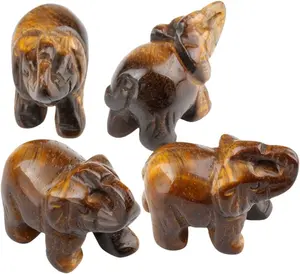 Hand Carved Crystal Elephant Statue Figurines Gemstone Yellow Tiger Eye Elephant Sculpture Home Decoration Animal Carvings