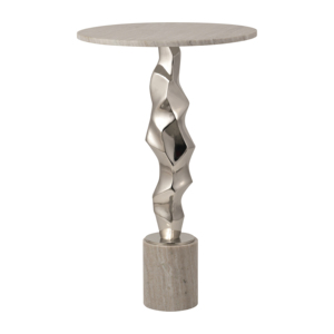 Tavolino con Base in Metallo Scultoreo e Piano in Marmo, Design Moderno per Soggiorno o Camera da Letto - Product Image 1