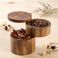 Acacia Wood Salt Jar Solid Wood Seasoning Box Wooden Pepper Shaker Kitchen Spice Bottle Salt Box Storage Spice Jar