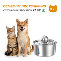 Fontaine à eau pour chat en acier inoxydable de 3,2 L avec filtre - Distributeur automatique pour animaux de compagnie
