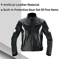 Veste de moto en similicuir pour homme avec bandes réfléchissantes-Équipement de moto coupe-vent et protecteur pour la course urbaine et extérieure