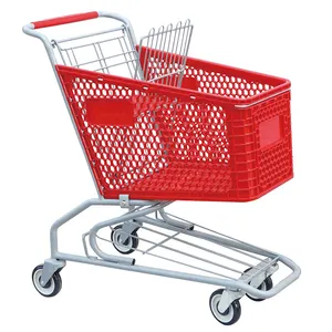 Toptan 90L ucuz plastik perakende ve bakkal alışveriş arabaları süpermarkette satılık kırmızı renk