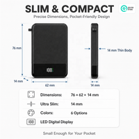 Mini batterie externe magnétique sans fil 5000 mAh 15W avec affichage de la charge, corps fin en ABS, idéale pour la vie universitaire