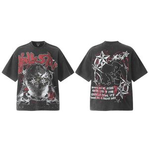 เสื้อยืดแขนสั้นโอเวอร์ไซส์ลายพิมพ์เต็มตัวสไตล์วินเทจ HELLSTA Hell Star ลายหน้ากาก แนวอเมริกัน ยูนิเซ็กส์ - Product Image 4