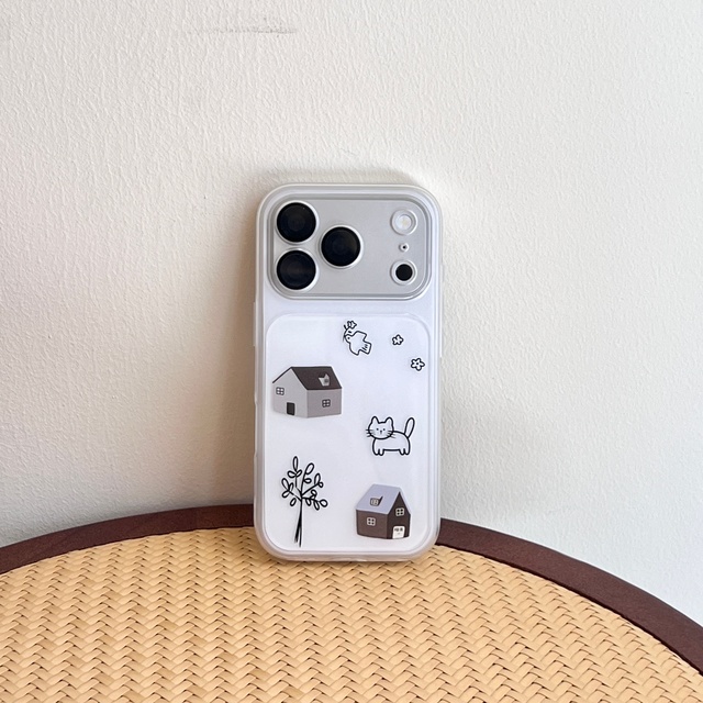 Cartoon House Cat Illustration Phone Case Protective Cover for iPhone 17 16 15 14 13 12 11 Pro Max