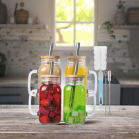 Verre transparent de 24 oz avec poignée et paille pour boissons, thé aux fleurs, thé au lait et jus – Tasse à boisson froide