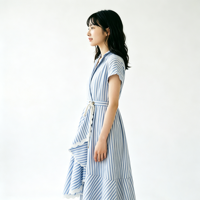 Robe Cache-Cœur Rayée Bleue et Blanche à Manches Courtes, Col en V, Ourlet Volanté, Longueur Midi, Taille Nouée, Élégante et Décontractée pour la Plage et les Vacances, Robe d'Été pour Femme