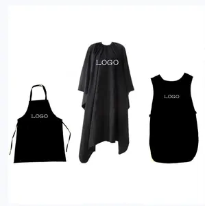 Tùy Chỉnh Logo Không Thấm Nước Polyester Sợi Pongee Salon Thợ Làm Tóc Áo Choàng Tạp Dề Tablier Cắt Tóc Vest