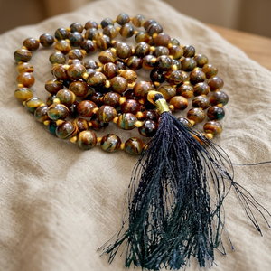 Natural Tiger Eye <b>Crystal</b> Stones 108 Mala Necklace Handmade Polished Round Religious Prayer Beads with Tassel - Product Image 1