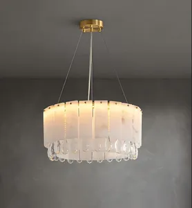 Lustre en or de luxe, double lampe suspendue avec pendentif en marbre d'alabastro naturel, luminaire <span class=keywords><strong>pour</strong></span> salon, décoration intérieure, lustre en marbre - Product Image 5
