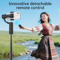 Perche à selfie télescopique professionnelle pliable à 2 axes stabilisée avec suivi du visage IA, lumière LED et télécommande détachable rotative à 360° pour Android