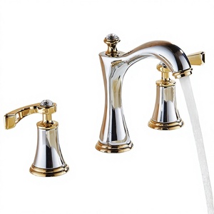 Robinet de salle de bain de luxe finition or mat, mitigeur de lavabo en laiton <span class=keywords><strong>à</strong></span> double poignée et 3 trous pour hôtels haut de gamme, villas et salles de bain. - Product Image 2